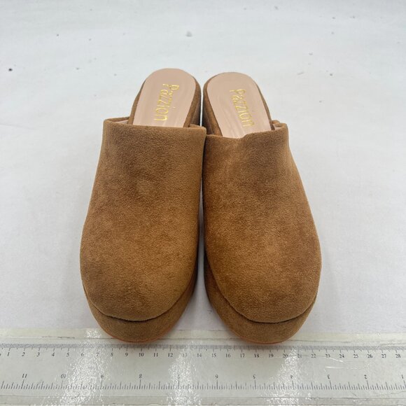 Pazzion Brown Platform Rounded Toe Mules Clogs Slip On Chunky High Heel Slipper - Picture 3 of 8